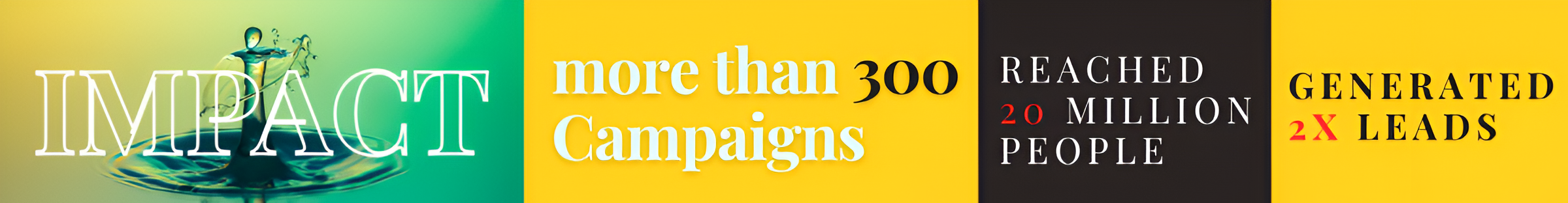 social media marketing impact banner showcasing success across linkedin, instagram, and digital campaigns. highlighting more than 300 campaigns executed with powerful copywriting and strategy